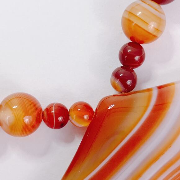 Signed Jay King DTR Agate Gemstone Pendant Necklace Orange White Sterling Silver - Picture 5 of 16